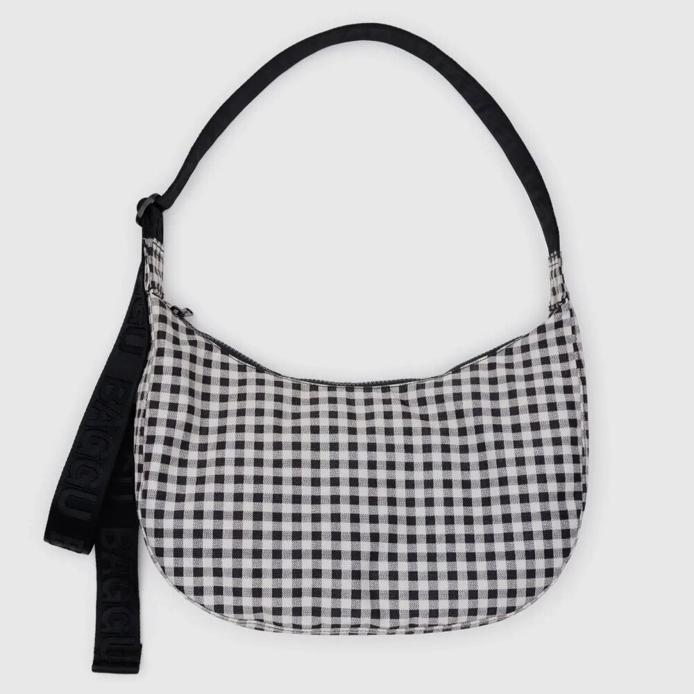 NWT Baggu Medium Crescent Bag - Black & White Gingham w/ Key Leash (2025 version - Picture 4 of 6